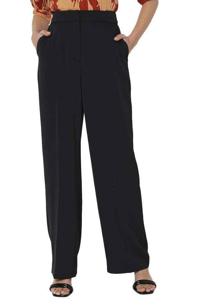 Solid-Straight-Fit-Polyester-Women-s-Casual-Wear-Trousers