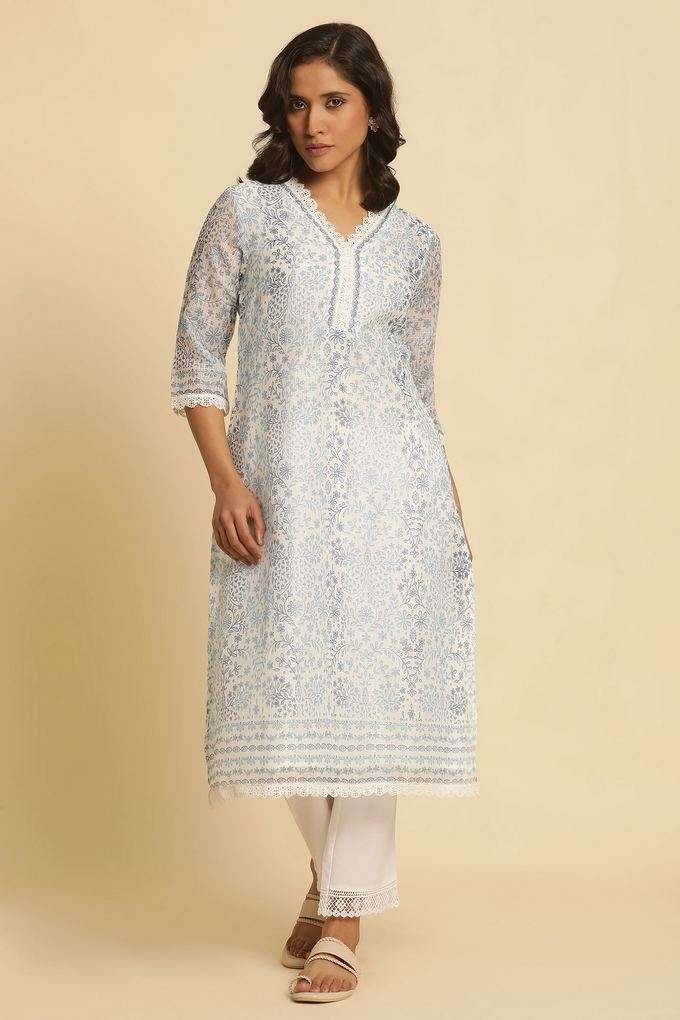 Floral-Polyester-V-Neck-Women-s-Casual-Wear-Kurta