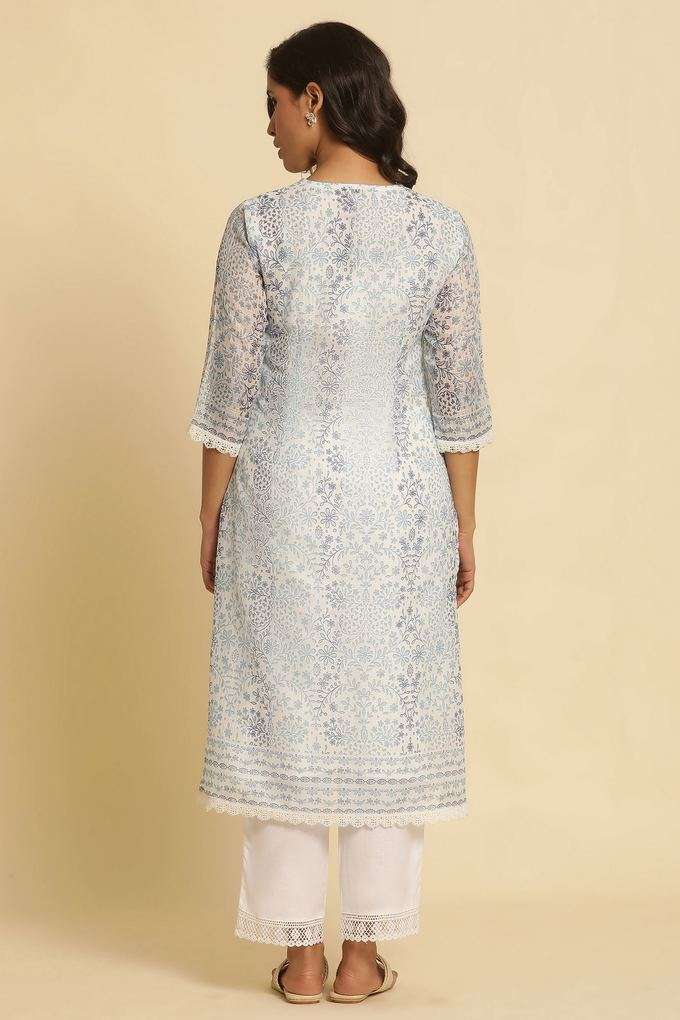 Floral-Polyester-V-Neck-Women-s-Casual-Wear-Kurta