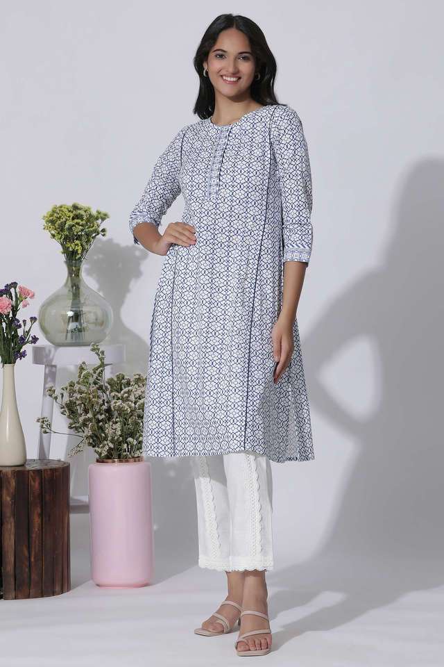 Geometric-Print-Cotton-Round-Neck-Women-s-Casual-Wear-Kurta