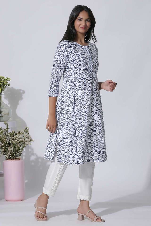 Geometric-Print-Cotton-Round-Neck-Women-s-Casual-Wear-Kurta