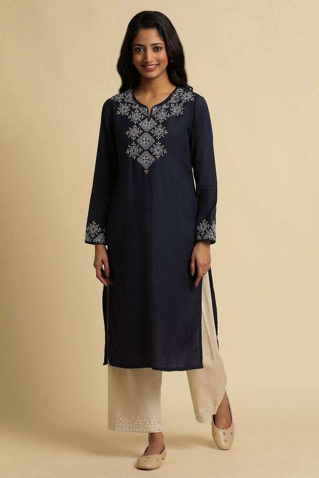 Solid-Rayon-Round-Neck-Women-s-Casual-Wear-Kurta