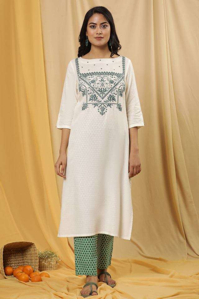 Embroidered-Viscose-Boat-Neck-Women-s-Casual-Wear-Kurta