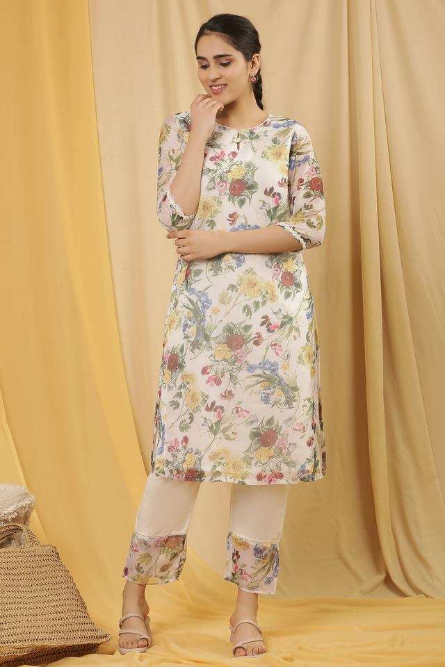 Floral-Polyester-Round-Neck-Women-s-Casual-Wear-Kurta