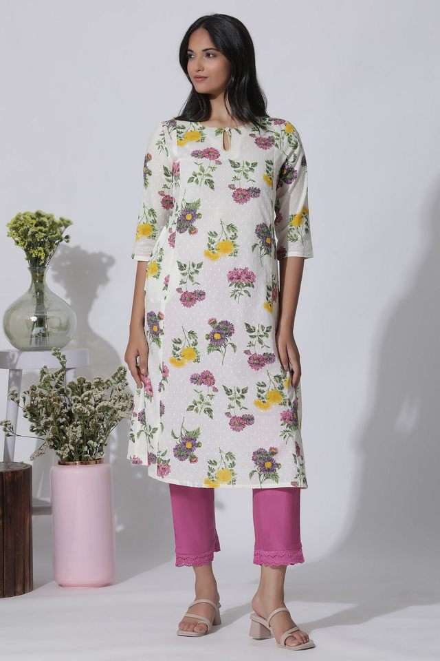 Floral-Cotton-Round-Neck-Women-s-Kurta