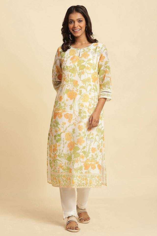 Floral-Viscose-Round-Neck-Women-s-Casual-Wear-Kurta