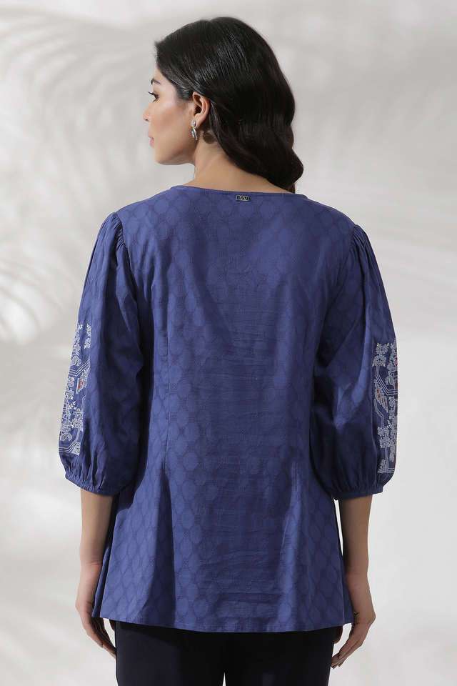 Geometric-Print-Cotton-Round-Neck-Women-s-Top