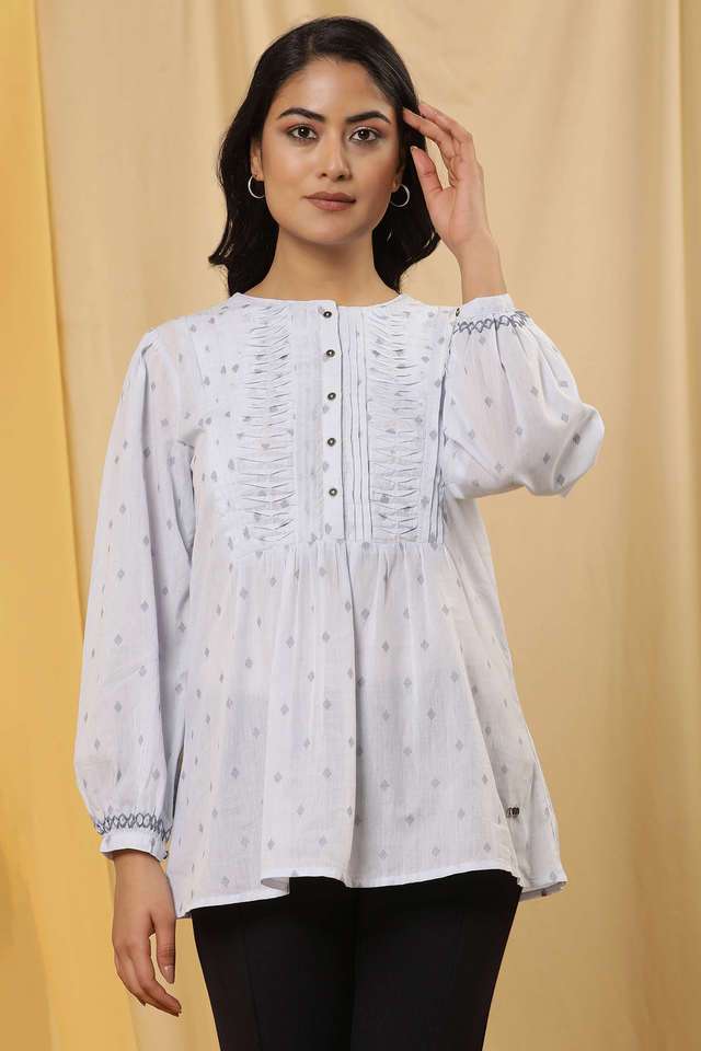 Geometric-Print-Cotton-Round-Neck-Women-s-Top