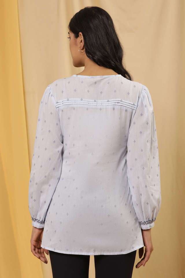 Geometric-Print-Cotton-Round-Neck-Women-s-Top