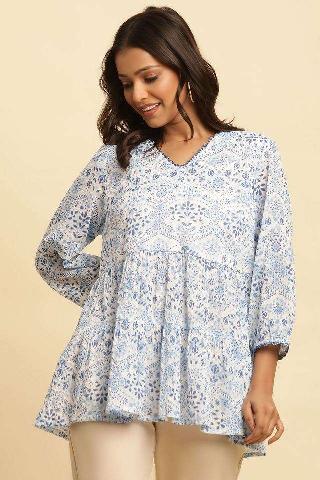 Floral-Cotton-V-Neck-Women-s-Top