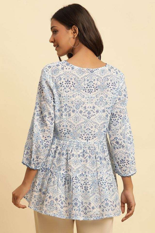 Floral-Cotton-V-Neck-Women-s-Top