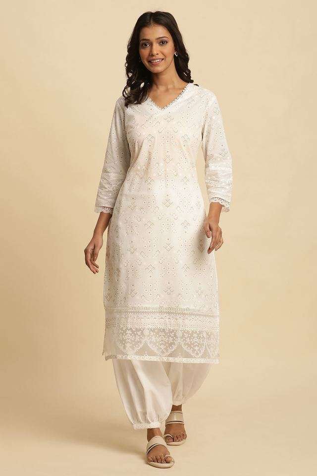 Floral-Cotton-V-Neck-Women-s-Casual-Wear-Kurta