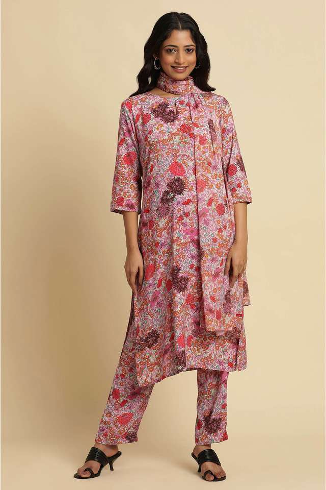Floral-Viscose-Round-Neck-Women-s-Casual-Wear-Kurta-Set-With-Dupatta