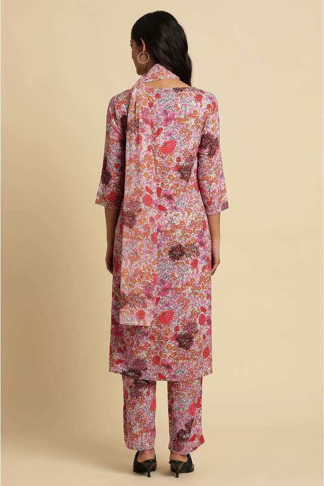 Floral-Viscose-Round-Neck-Women-s-Casual-Wear-Kurta-Set-With-Dupatta