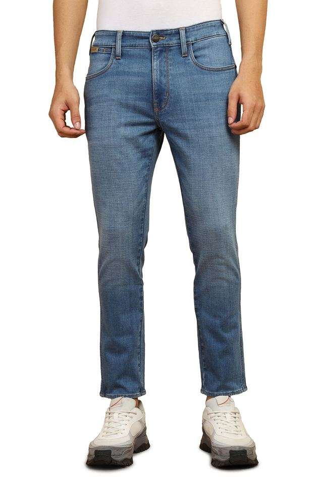 Light-Wash-Cotton-Polyester-Fleece-Tapered-Fit-Men-s-Jeans