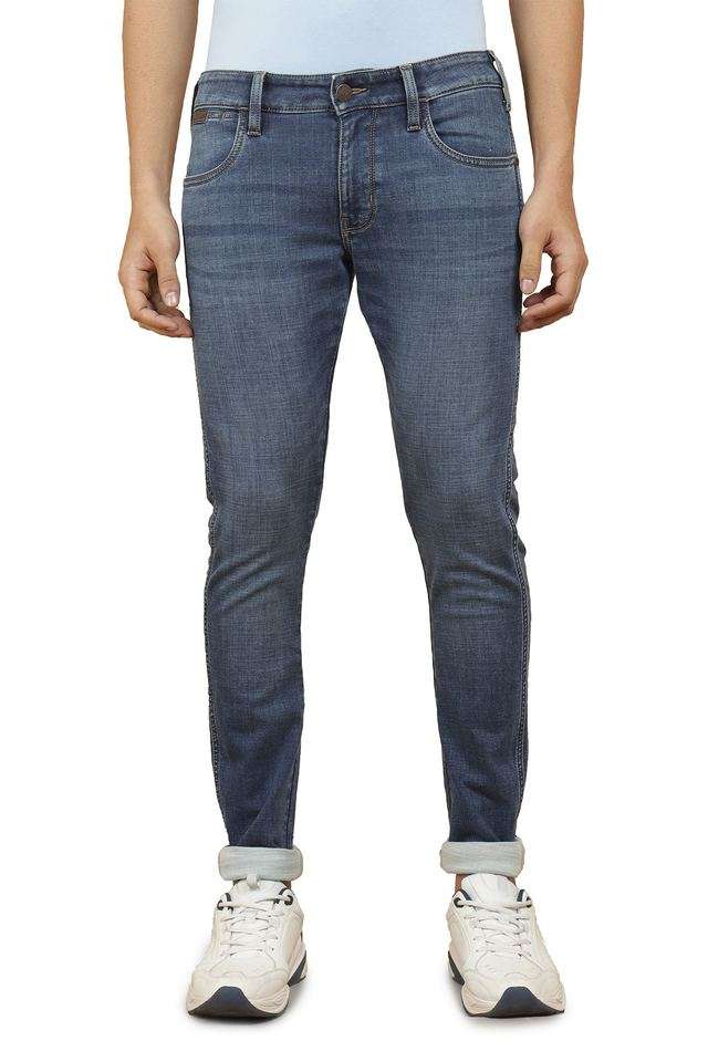 Light-Wash-Cotton-Polyester-Fleece-Skinny-Fit-Men-s-Jeans