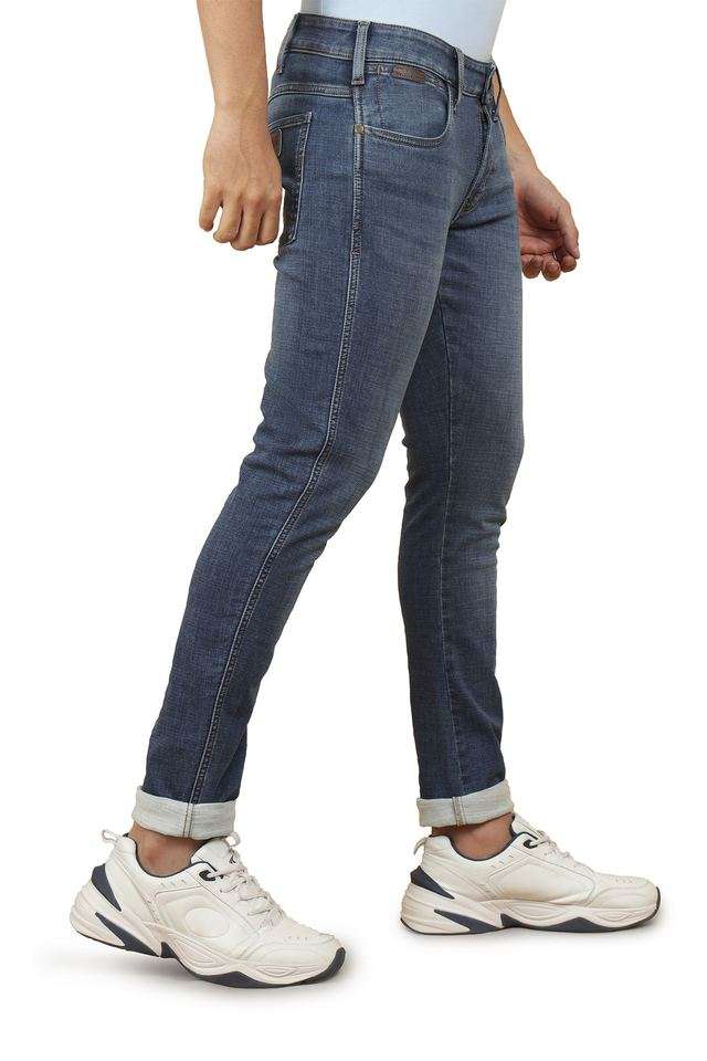 Light-Wash-Cotton-Polyester-Fleece-Skinny-Fit-Men-s-Jeans