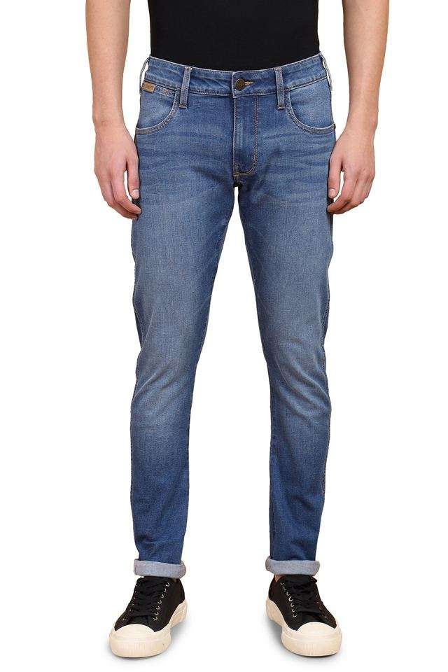Light-Wash-Cotton-Polyester-Fleece-Skinny-Fit-Men-s-Jeans