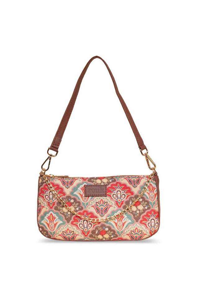 Printed-Mughal-Art-Pu-Zipper-Closure-WoMen-s-Casual-Sling-Bag