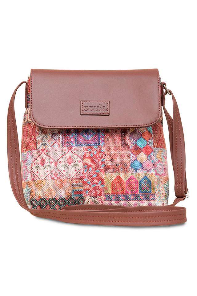 Printed-Kutch-PU-Zipper-Closure-Women-s-Casual-Sling-Bag