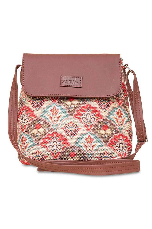 Printed-Mughal-Art-PU-Zipper-Closure-Women-s-Casual-Sling-Bag