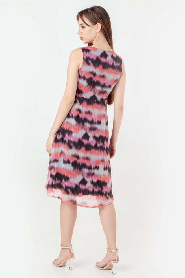 Abstract-Polyester-V-Neck-Women-s-Party-Wear-Dress