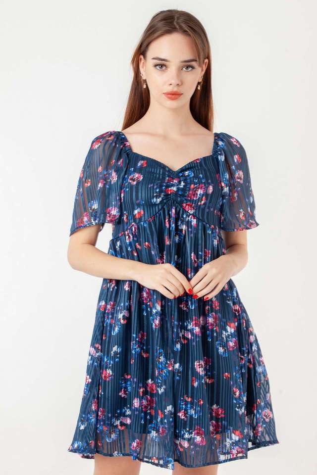 Floral-Polyester-Sweetheart-Neck-Women-s-Party-Wear-Dress
