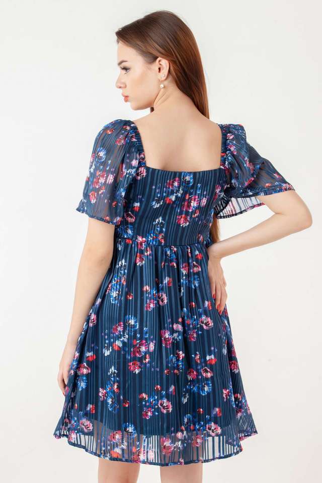 Floral-Polyester-Sweetheart-Neck-Women-s-Party-Wear-Dress