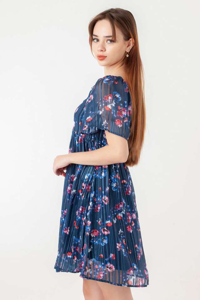 Floral-Polyester-Sweetheart-Neck-Women-s-Party-Wear-Dress