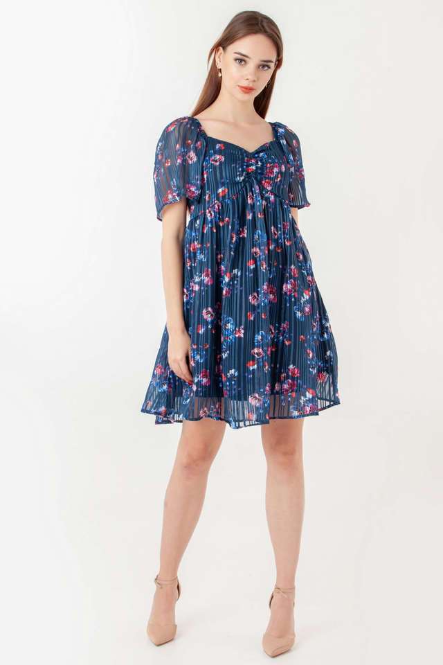 Floral-Polyester-Sweetheart-Neck-Women-s-Party-Wear-Dress