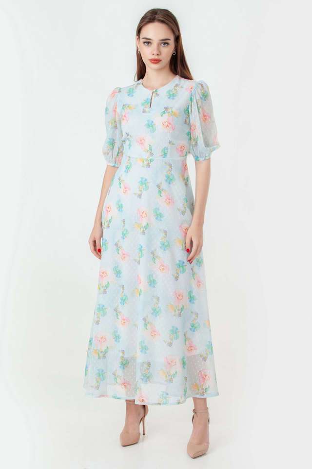 Floral-Polyester-Round-Neck-Women-s-Party-Wear-Dress