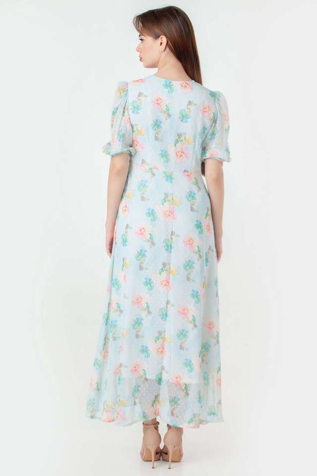 Floral-Polyester-Round-Neck-Women-s-Party-Wear-Dress