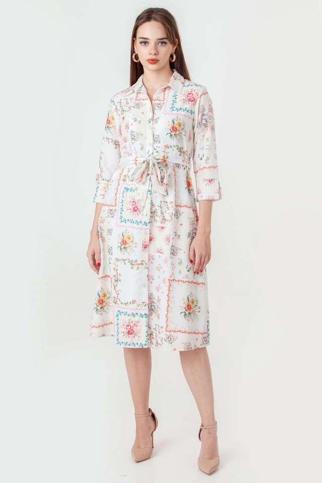 Floral-Polyester-Collared-Women-s-Party-Wear-Dress