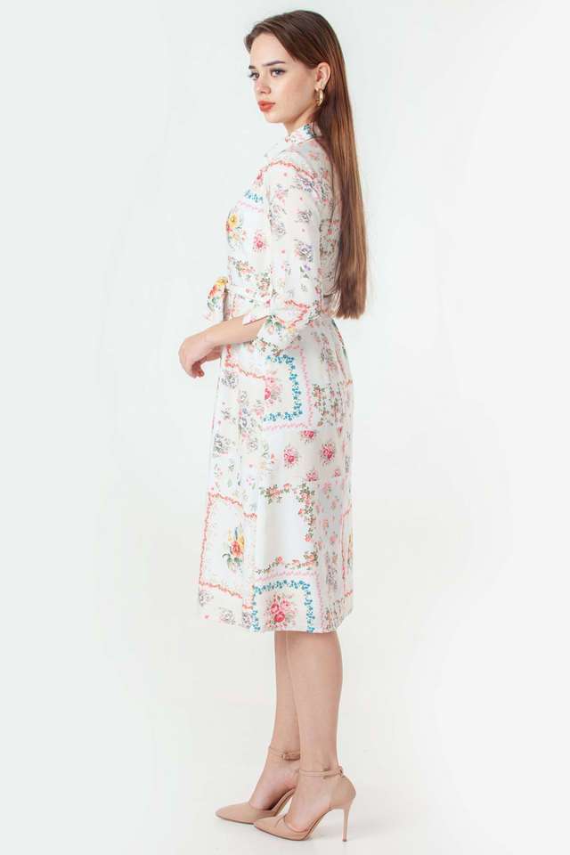 Floral-Polyester-Collared-Women-s-Party-Wear-Dress