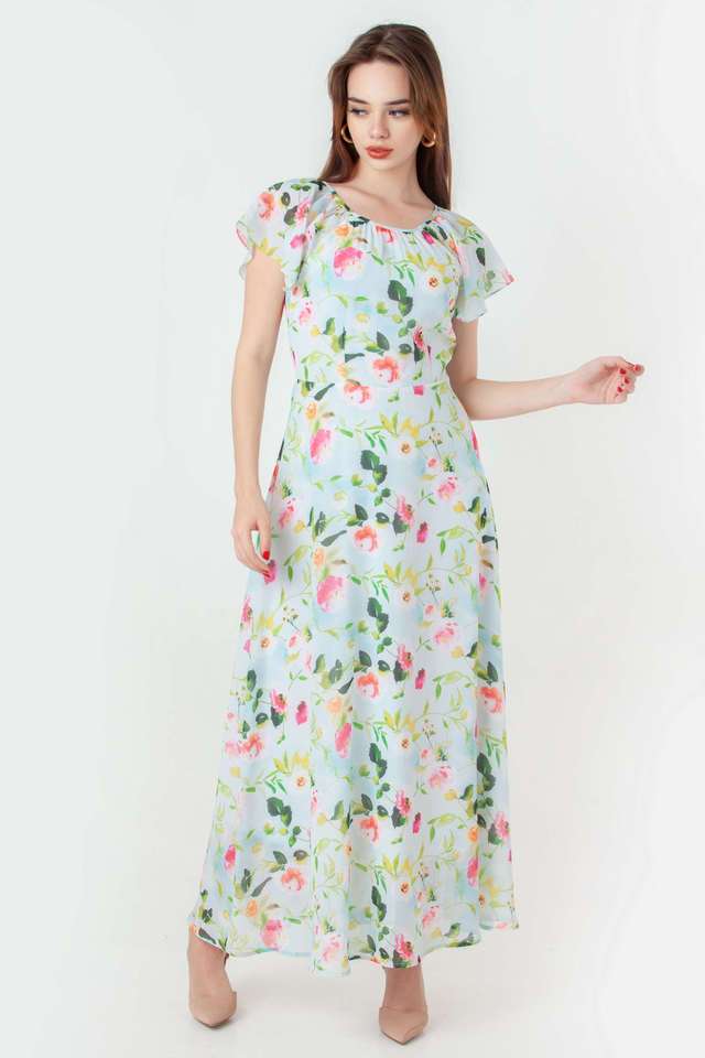 Floral-Polyester-Round-Neck-Women-s-Party-Wear-Dress