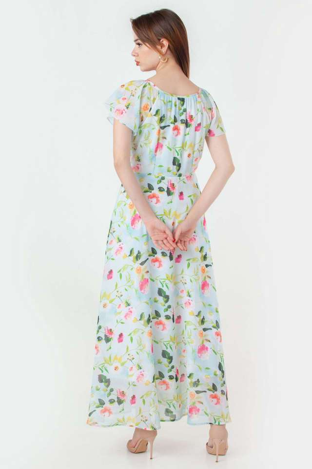 Floral-Polyester-Round-Neck-Women-s-Party-Wear-Dress
