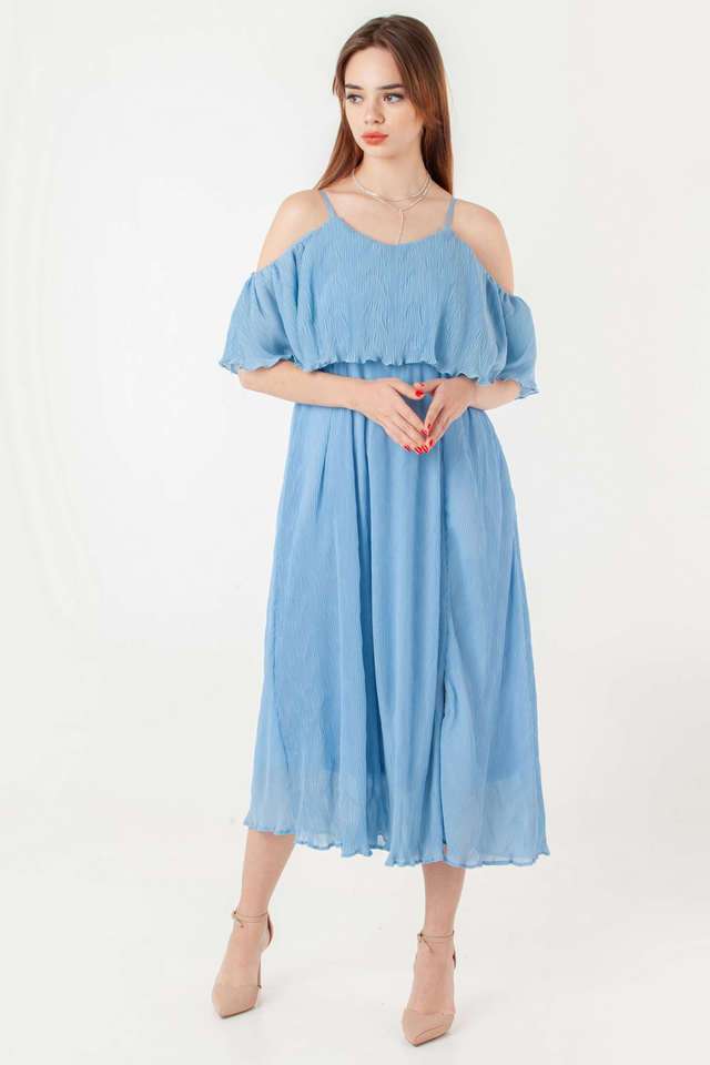 Textured-Polyester-Round-Neck-Women-s-Party-Wear-Dress