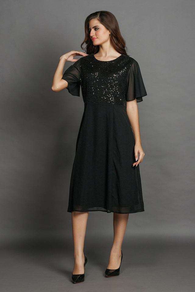 zink london Solid Round Neck Polyester Women's Calf Length Dress-picture-22