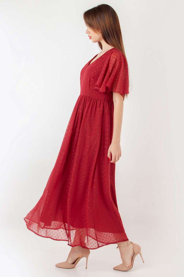 Textured-Polyester-V-Neck-Women-s-Party-Wear-Dress