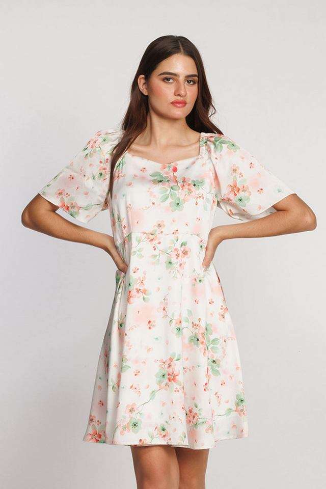 Floral-Sweetheart-Neck-Polyester-Women-s-Dress