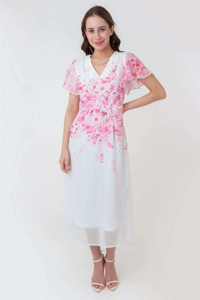Floral-V-Neck-Polyester-Women-s-Calf-Length-Dress