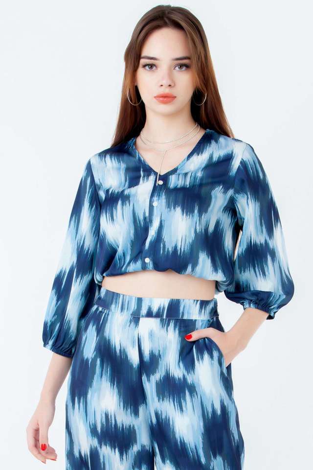 Abstract-Polyester-V-Neck-Women-s-Casual-Wear-Top