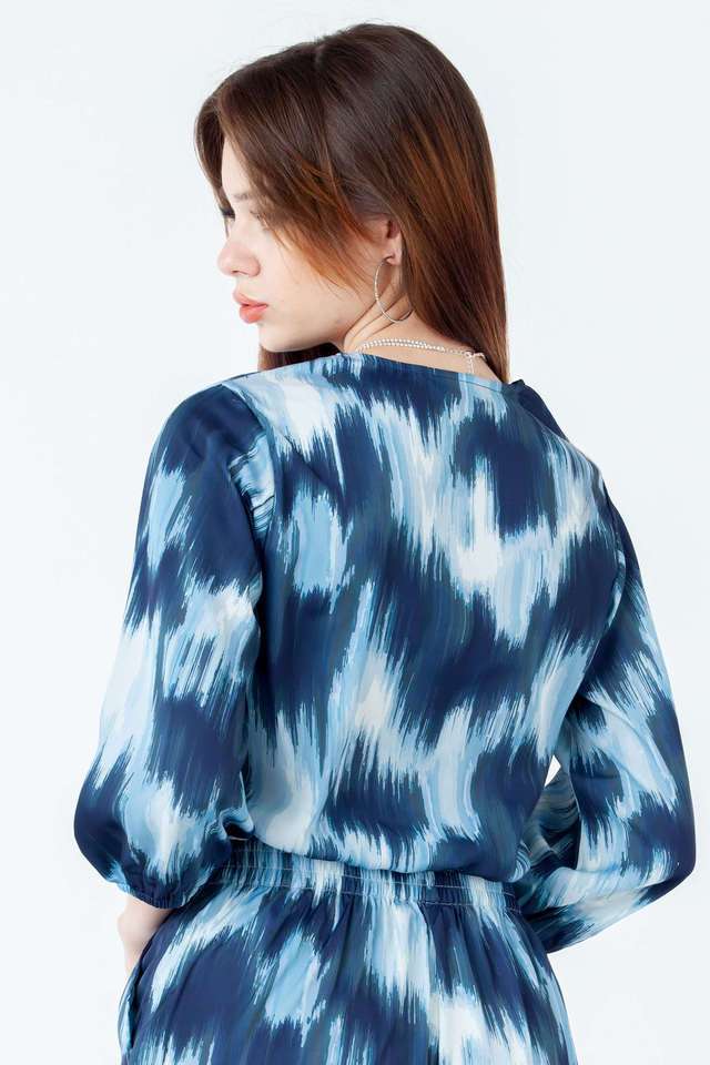 Abstract-Polyester-V-Neck-Women-s-Casual-Wear-Top