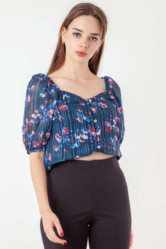 Floral-Polyester-Sweetheart-Neck-Women-s-Casual-Wear-Top