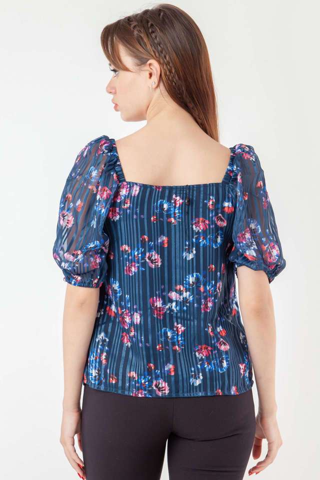Floral-Polyester-Sweetheart-Neck-Women-Top