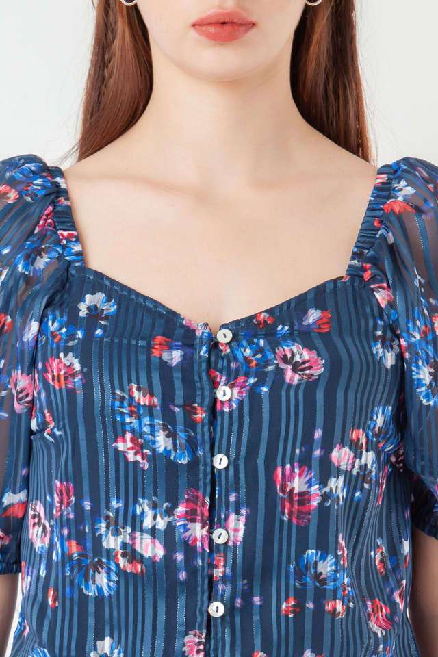 Floral-Polyester-Sweetheart-Neck-Women-s-Casual-Wear-Top