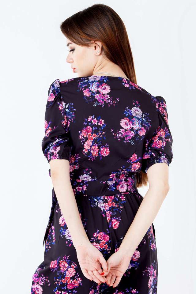 Floral-Polyester-V-Neck-Women-s-Casual-Wear-Top