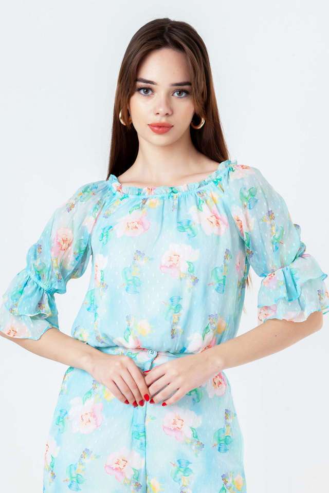 Floral-Polyester-Round-Neck-Women-s-Casual-Wear-Top