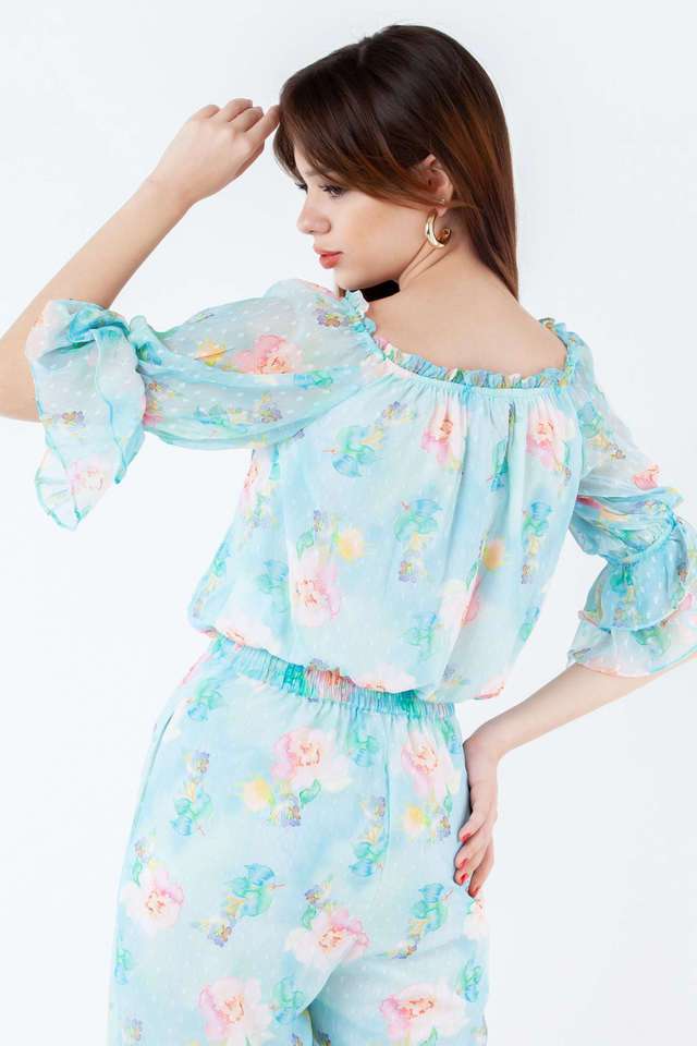 Floral-Polyester-Round-Neck-Women-Top
