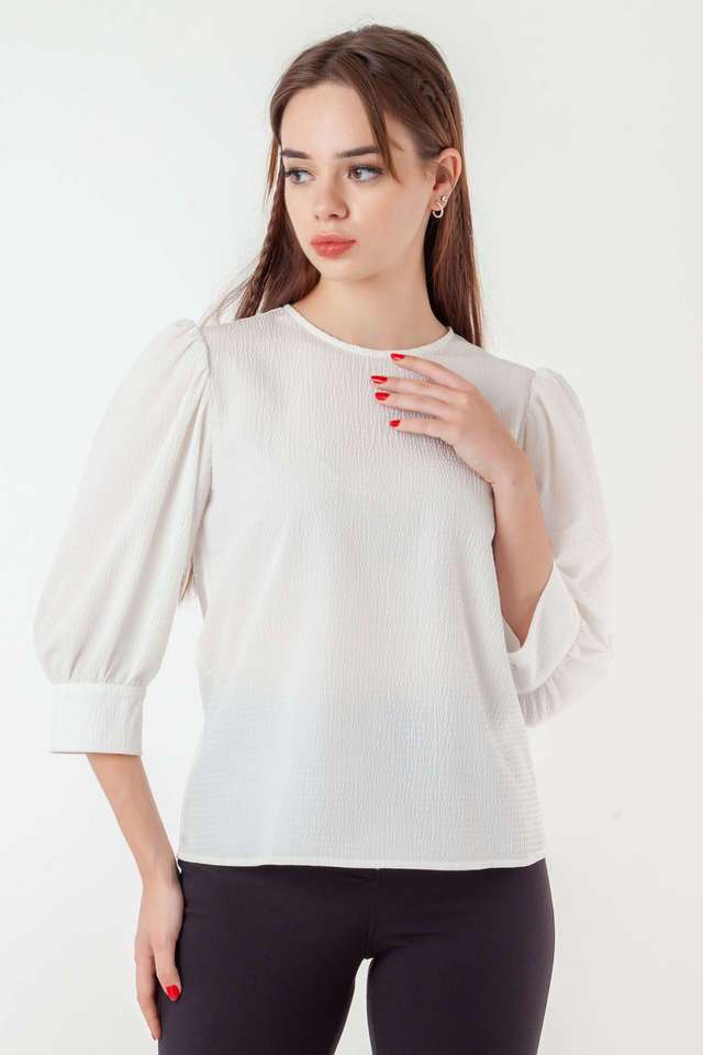 Textured-Polyester-Round-Neck-Women-s-Casual-Wear-Top